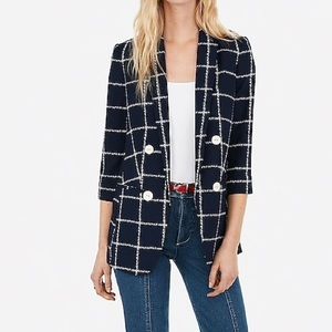 Express Petite Windowpane Boyfriend Blazer